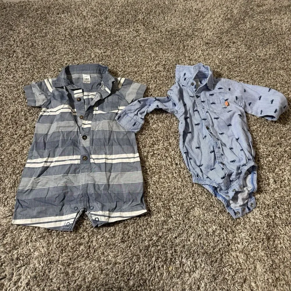 Carter’s Baby Boy Outfit Lot 18M Romper & Long Sleeve Button Shirt